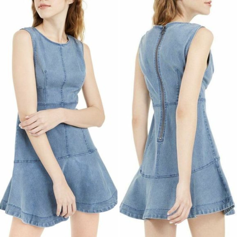 Free People NWT Alex Denim Mini Dress Sleeveless Back Zip Ocean Spray 12 New